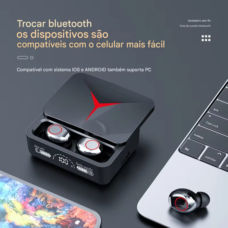 Fone De Ouvido Headset Gaming Bluetooth 5.3  Com Power Bank Display LED